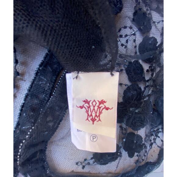 Black Net Embroidered Beaded Floral Blouse Shirt Top Jacket SZ L C100845 - Picture 6 of 10